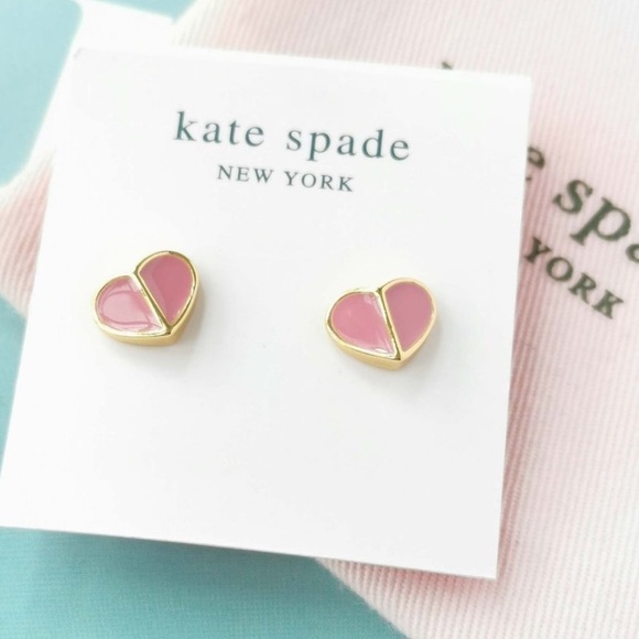 Kate Spade ♠️ Heritage Spade it Heart Studs Earrings in Flamingo Pink - Picture 3 of 9